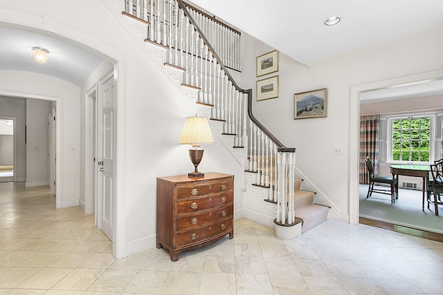 91 Open Gate Ln, Fairfield, CT 06890 - stairs with baseboards and arched walkways