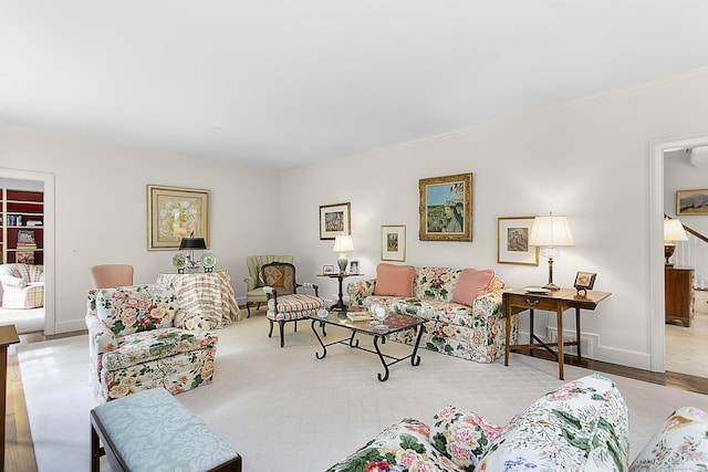 91 Open Gate Ln, Fairfield, CT 06890 - living area featuring wood finished floors, crown molding, and baseboards