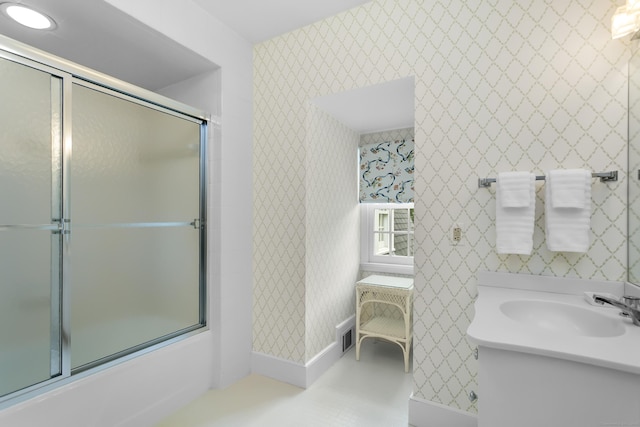91 Open Gate Ln, Fairfield, CT 06890 - full bathroom featuring vanity, baseboards, and shower / bath combination with glass door