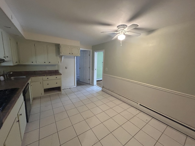 1920 Hartford Tpke, North Haven, CT 06473 - kitchen featuring light tile patterned floors, a ceiling fan, dishwasher, a sink, and dark countertops