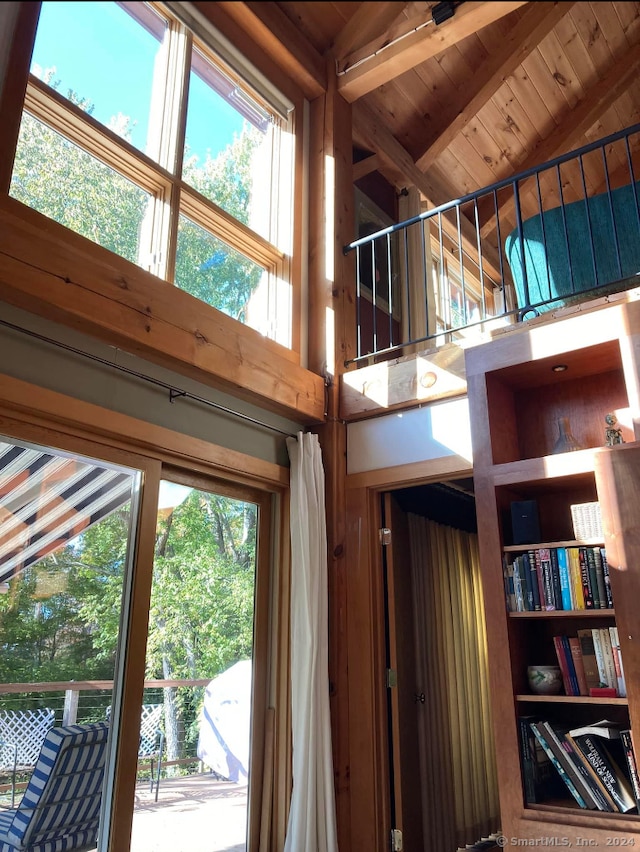 details with beamed ceiling and wood ceiling