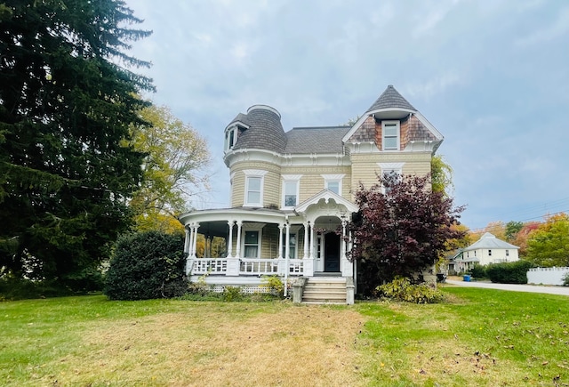 victorian-style house with a porch and a front yard