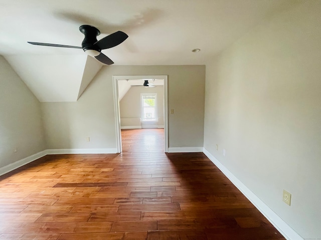 bonus room featuring ceiling fan, lofted ceiling, and hardwood / wood-style floors