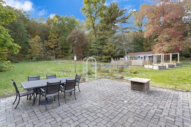 view of patio / terrace featuring an outdoor structure