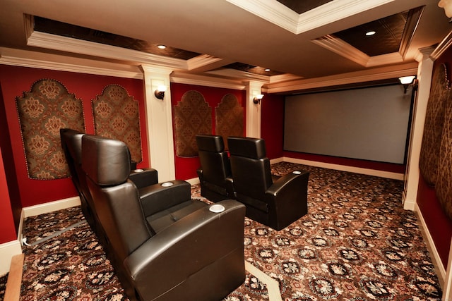 372 Maple Ave, Old Saybrook, CT 06475 - home theater room featuring ornate columns and ornamental molding