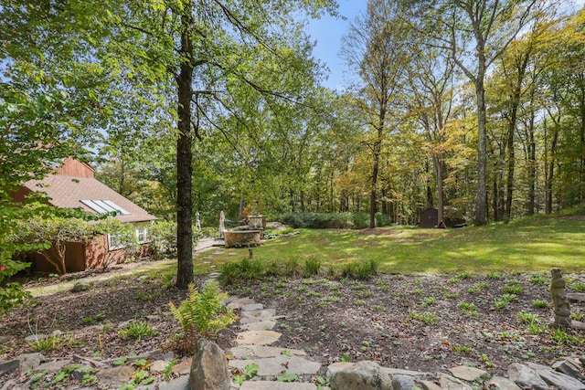 view of yard featuring a wooded view