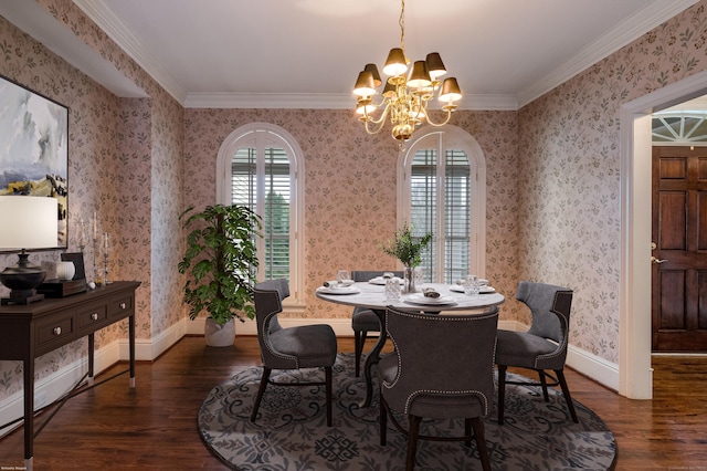 dining room with a notable chandelier and dark hardwood / wood-style flooring