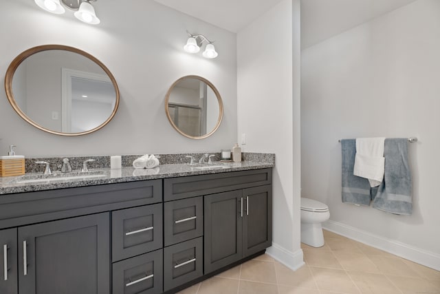 bathroom featuring vanity, tile patterned flooring, and toilet