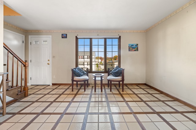 living area with light tile patterned floors