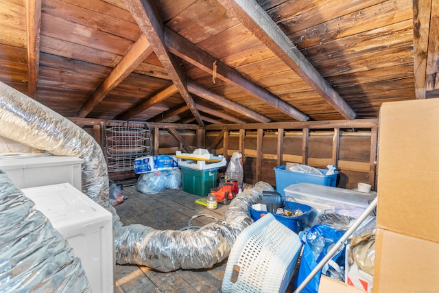 unfinished attic with washer / dryer