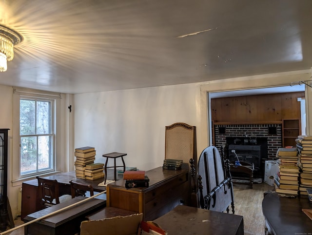 home office with hardwood / wood-style flooring