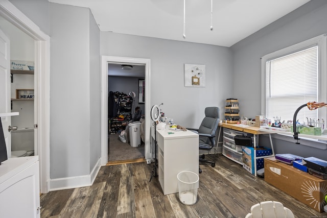 office space featuring dark hardwood / wood-style flooring