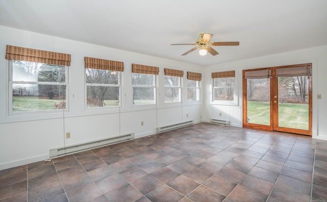 unfurnished sunroom featuring a healthy amount of sunlight and a baseboard heating unit