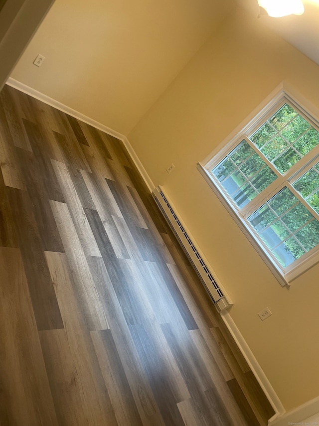 interior details featuring a baseboard radiator and wood-type flooring