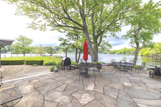 538 Wheelers Pt, Winchester, CT 06098 - view of patio with grilling area, a water view, and outdoor dining space