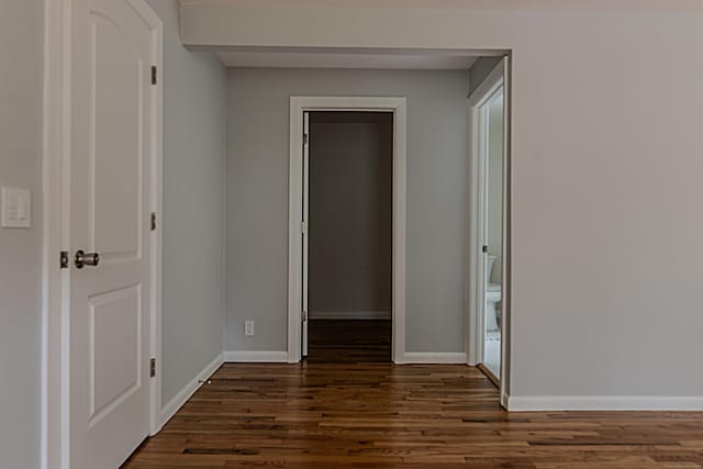 corridor featuring dark wood-type flooring