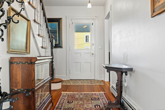 foyer entrance featuring dark wood-type flooring