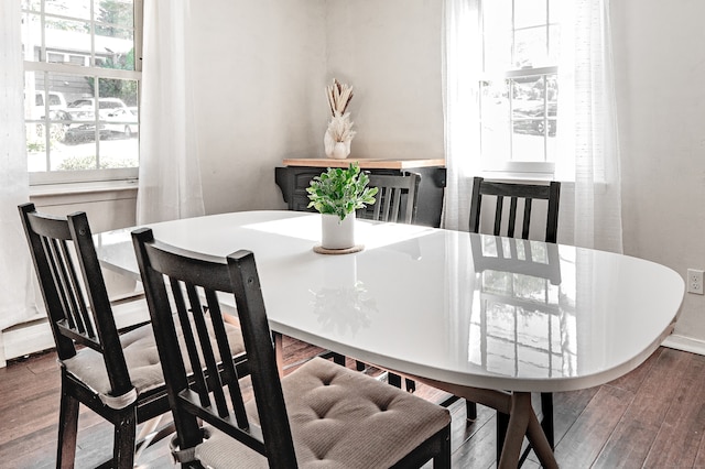 dining space featuring hardwood / wood-style flooring and a healthy amount of sunlight