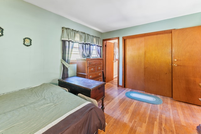 bedroom featuring hardwood / wood-style flooring and a closet