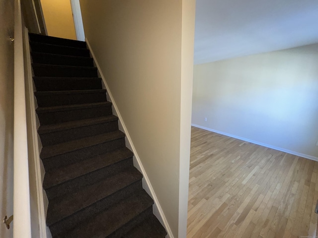 staircase featuring hardwood / wood-style floors