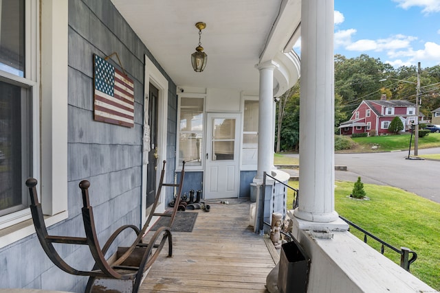 wooden deck with covered porch