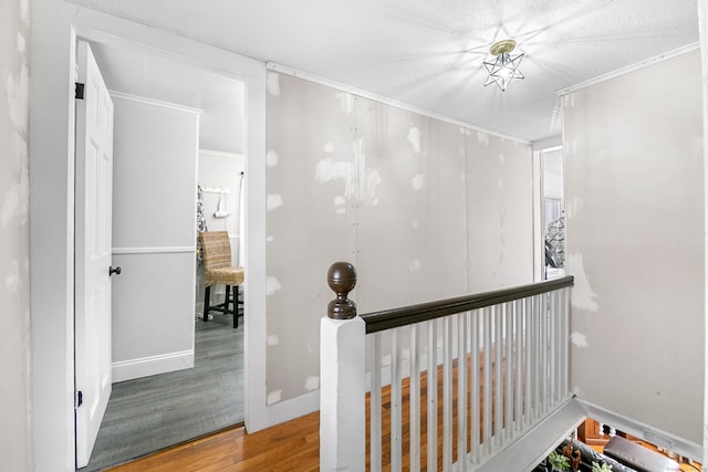 hall featuring wood-type flooring and ornamental molding