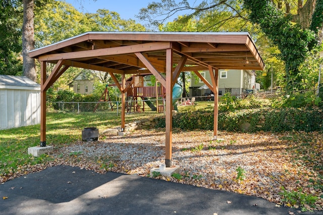 view of yard with a playground