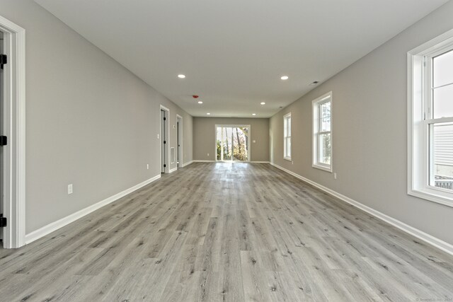 unfurnished living room featuring light hardwood / wood-style flooring