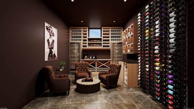 wine room with marble finish floor