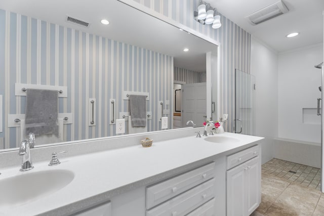 6 Tantummaheag Rd, Old Lyme, CT 06371 - bathroom featuring vanity, wallpapered walls, and recessed lighting