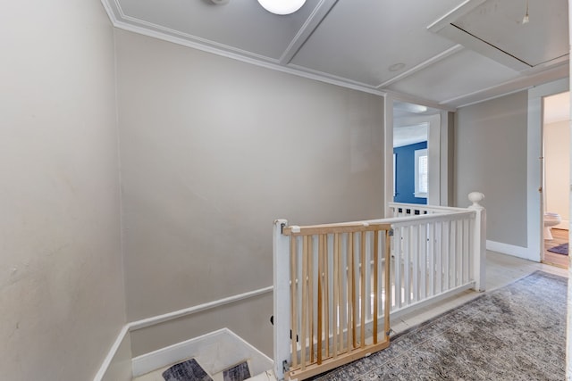 hallway featuring ornamental molding