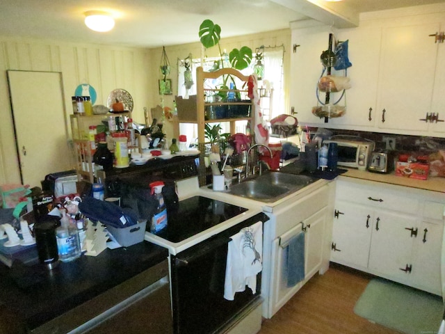 kitchen featuring white cabinetry, sink, and wood-type flooring