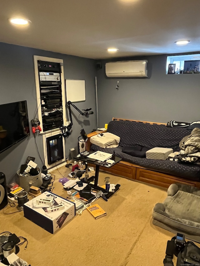 living room with a wall mounted air conditioner