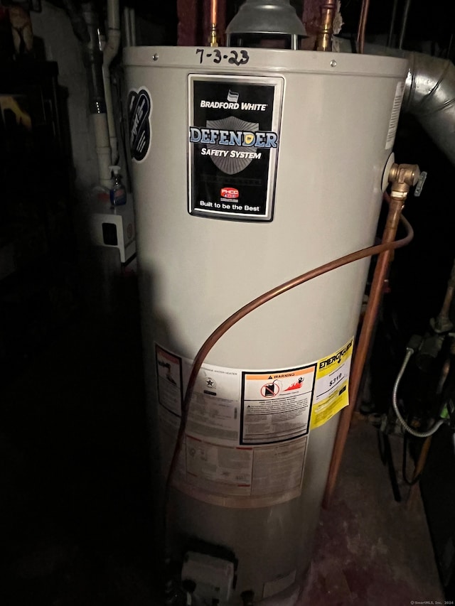 utility room featuring water heater