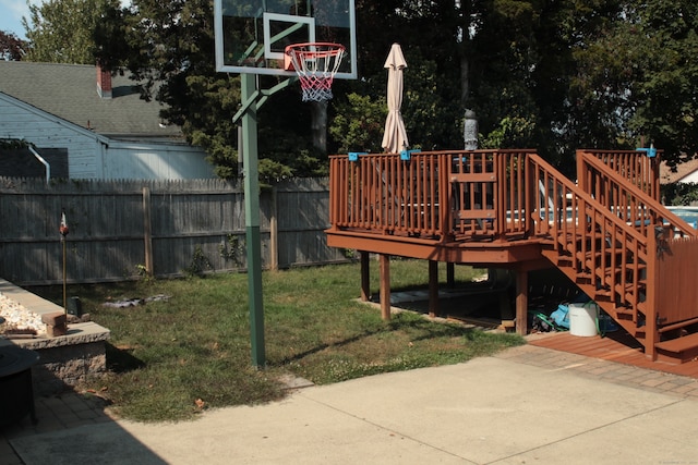 view of yard featuring a wooden deck