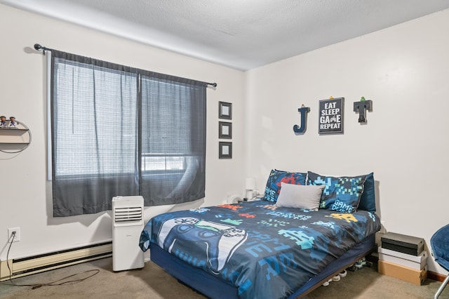 bedroom featuring baseboard heating and carpet floors