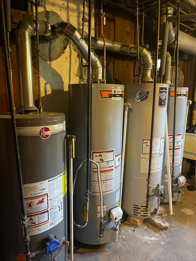 utility room featuring water heater