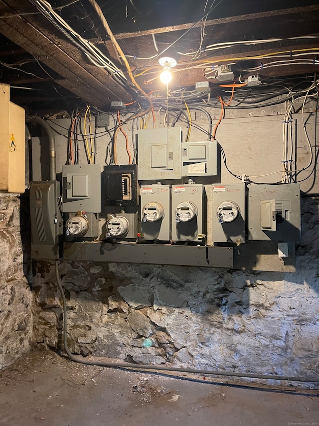 basement featuring electric panel