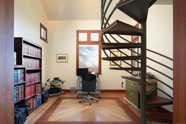 office space featuring light hardwood / wood-style flooring