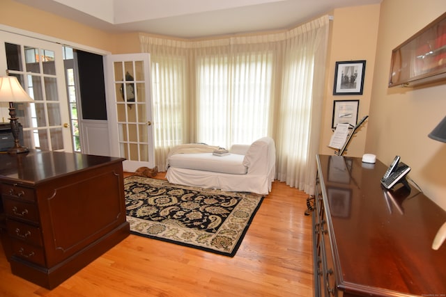 living area with light hardwood / wood-style floors and a wealth of natural light