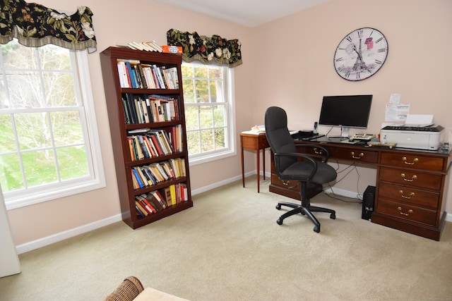 view of carpeted home office