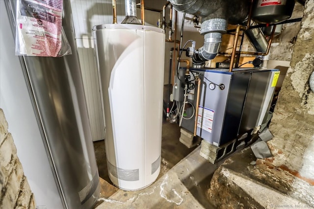 utility room featuring water heater