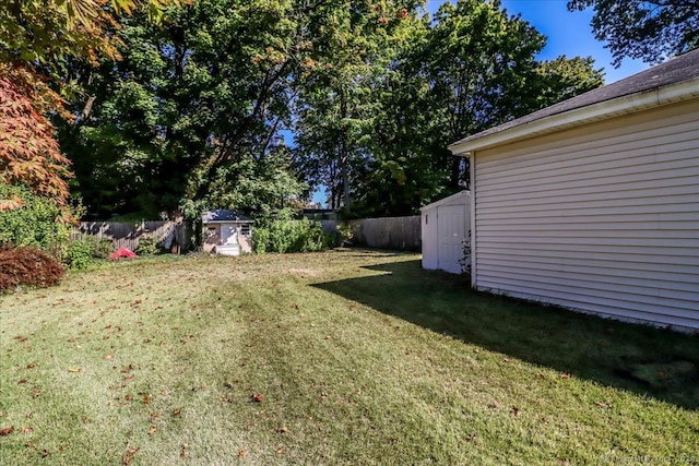 view of yard with a storage shed