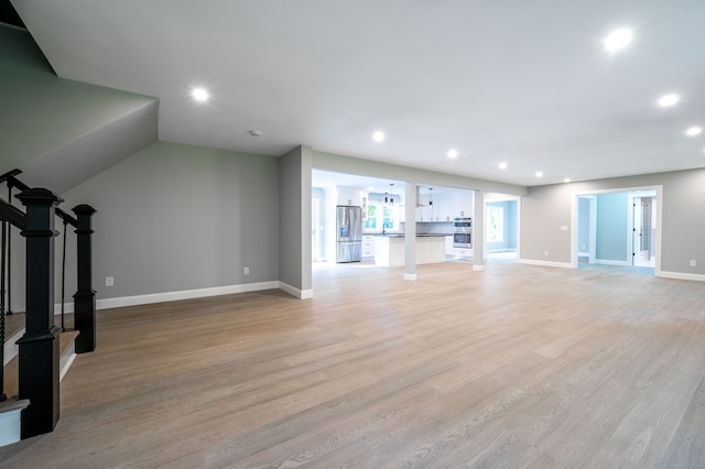 unfurnished living room with light hardwood / wood-style floors