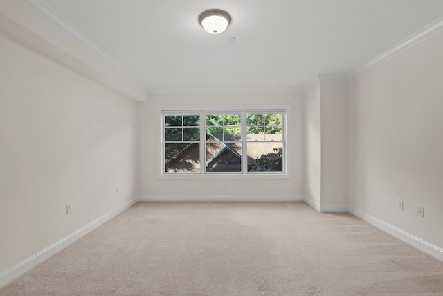 carpeted spare room with ornamental molding