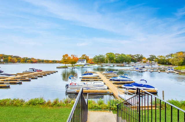 dock area with a water view