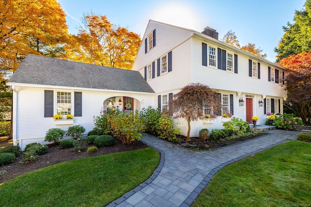 colonial house with a front lawn