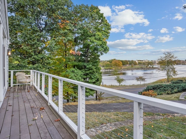 201 Shore Rd, Greenwich, CT 06830 - wooden terrace with a water view