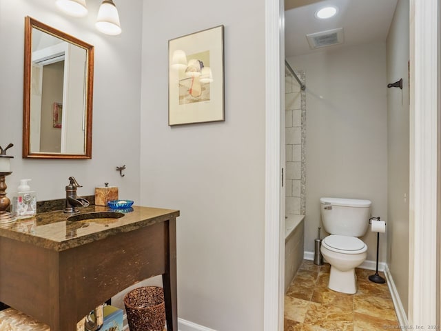 201 Shore Rd, Greenwich, CT 06830 - full bathroom with visible vents, shower / tub combination, vanity, baseboards, and toilet