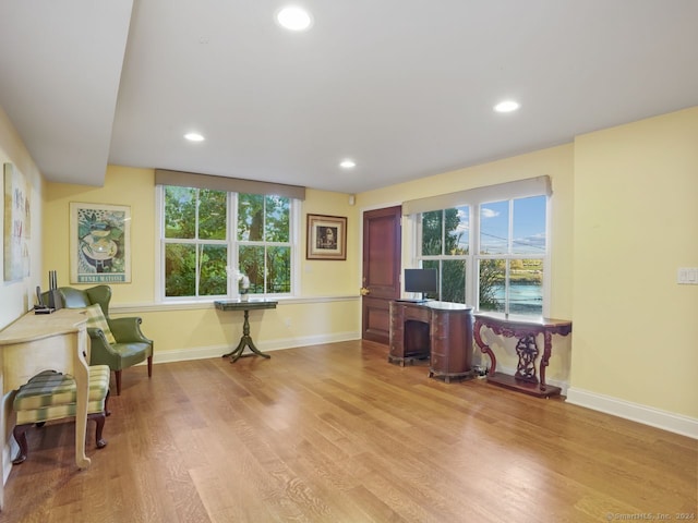 201 Shore Rd, Greenwich, CT 06830 - sitting room featuring baseboards, recessed lighting, plenty of natural light, and wood finished floors